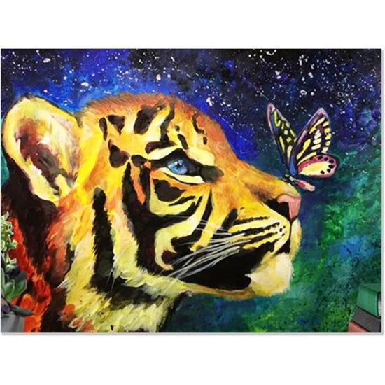 Kit Peinture Diamant 5D Tigre Blanc - 30 X 40 Cm - Toile HD, Diamants Ronds, Outils Inclus - Décor Mural DIY