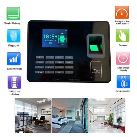 Pointeuse Biométrique Empreinte Digitale - Écran Couleur 2,4" - Mot De Passe, Carte RFID, Smartphone - Capacité 500 Empreintes, 1000 Cartes