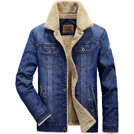 Veste En Jean Doublée Polaire Pour Homme - Chaude, Avec Cordon, Coupe-vent - Pour Hiver, Extérieur, Travail, Loisirs - Grandes Tailles Disponibles - 3