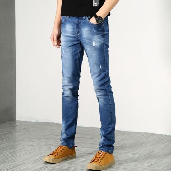 Short en jean taille haute déchiré classique pour femme Bleu denim