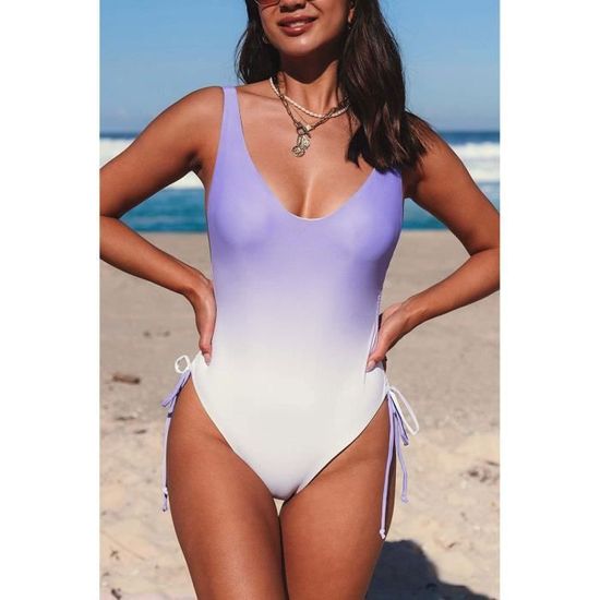 Maillot De Bain 1 Pièce Femme - Col V Profond, Dos Nu - Tissu Stretch - Pour Plage, Piscine - Taille Asiatique