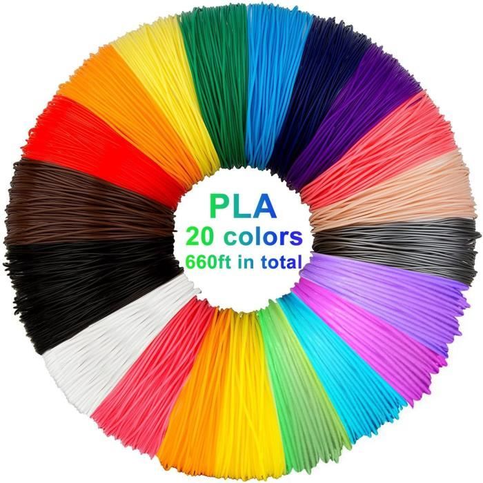 pla de filament de stylo 3d, 20 couleurs, 10m chacun - filament de pla de stylo 3d 1.75mm, couleurs de stylo 3d réglées pour packg