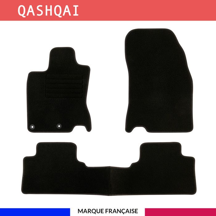 Tapis de sol voiture - Sur mesure pour NISSAN QASHQAI (04/2014-05/2021) Antidérapant - 3 pièces : Protection arrière - Moquette