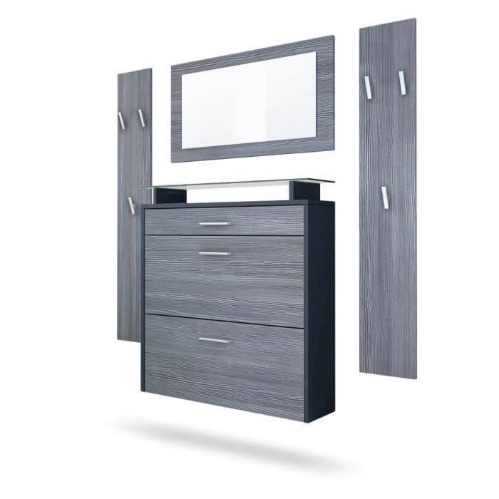Vladon Ensemble penderie Malea avec 2 panneaux miroir meuble à chaussures en Anthracite mat et Avola-Anthracite