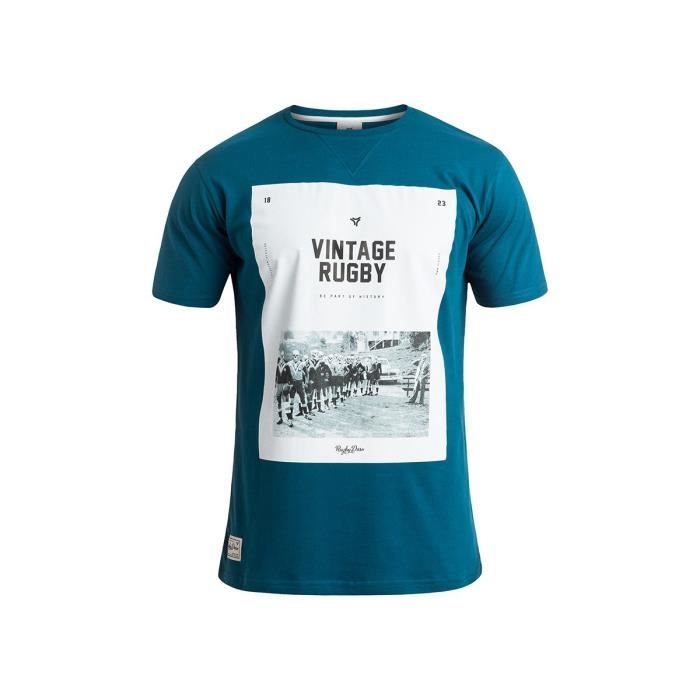 RUGBY DIVISION - Tee shirt manches courtes CAMBRIDGE bleu canard 100% coton