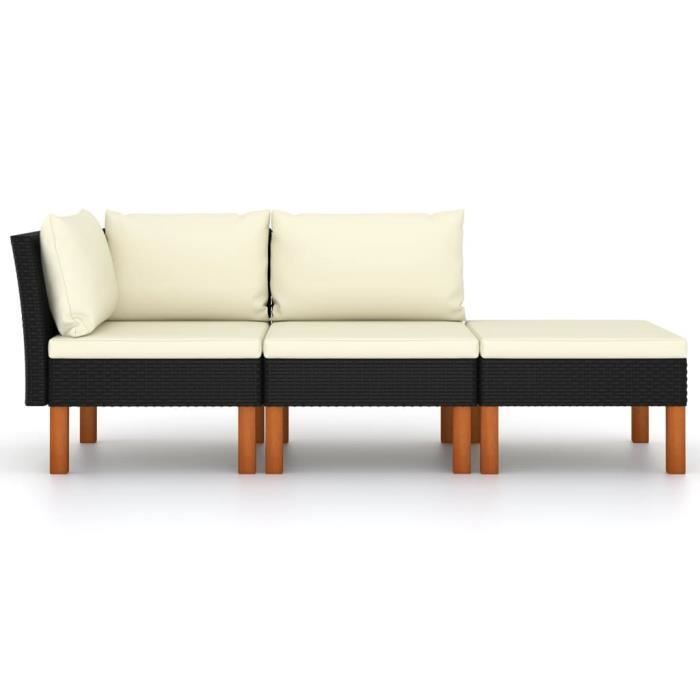 Salon de jardin 3pcs - Résine tressée et bois d'eucalyptus massif - 60,5 x 64,5 x 67 cm - noir - WXS - Qualité Parfaite