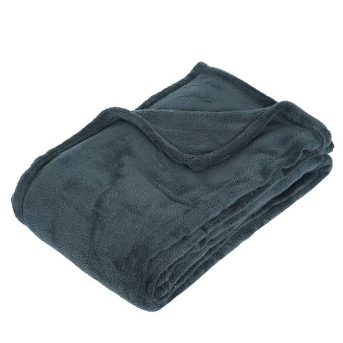 Plaid polaire microfibre bleu orage aubergine 130x180cm