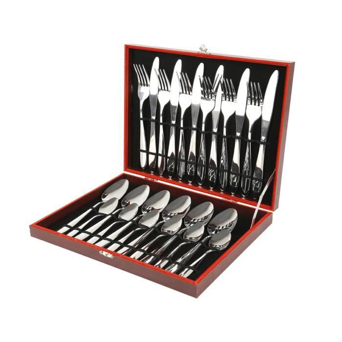 HOMBUY®24pcs ensemble de couverts en acier inoxydable vaisselle de style occidental fourchette couteau cuillères