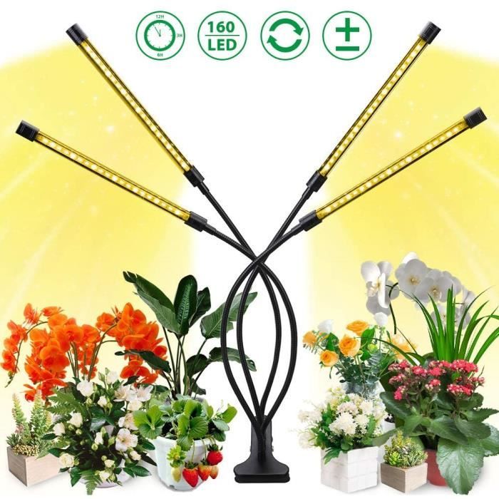 Lampe de Croissance pour Plantes, Lampe de Plante à 4 Têtes 160 LEDs 40W, 5 Niveaux Réglable Plante Lampe Horticole Spectre Complet