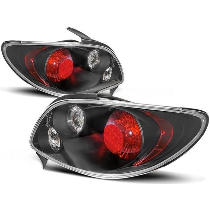 2 FEUX ARRIERE ROUGE ET NOIR POUR PEUGEOT 206 3 / 5 PORTES DE 09/1998 A 07/2006