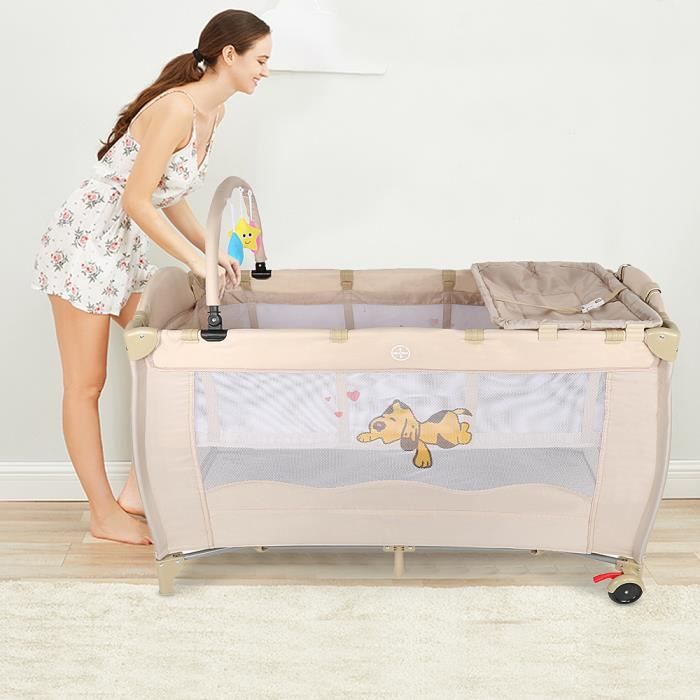 Lit Bébé Parapluie + Plan à Langer + Hamac beige jaune