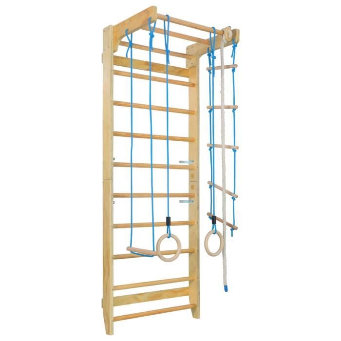 Aire de jeu intérieure d'escalade Balançoire - Portique avec anneau d'échelles Bois