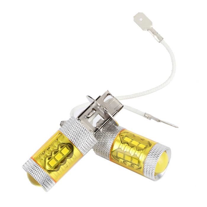 Qiilu feu antibrouillard H3 1 paire 12-24V 80W H3 16SMD LED ampoules antibrouillard de voiture jaune