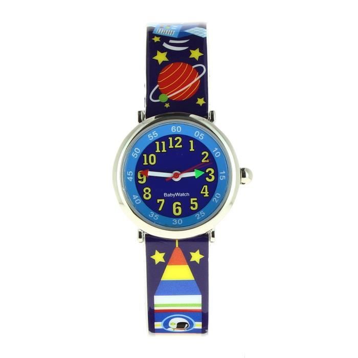 Baby Watch - 606108 - Espace - Montre Garçon - Quartz Pédagogique - Cadran Bleu - Bracelet Plastique Multicolore