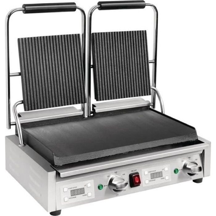 Grill Panini Professionnel Double Rainuré/Lisse - 550 x 395 mm - Buffalo