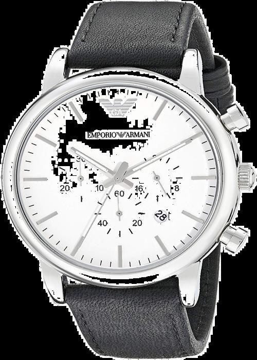 EMPORIO ARMANI HOMME 46MM BRACELET CUIR NOIR QUARTZ CADRAN BLANC MONTRE AR1807