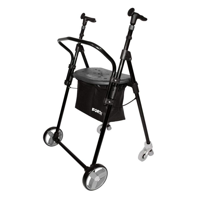 Déambulateur à roues en aluminium - Pliable avec freins panier et siège - Modèle AIR ON plus- Couleur: noir