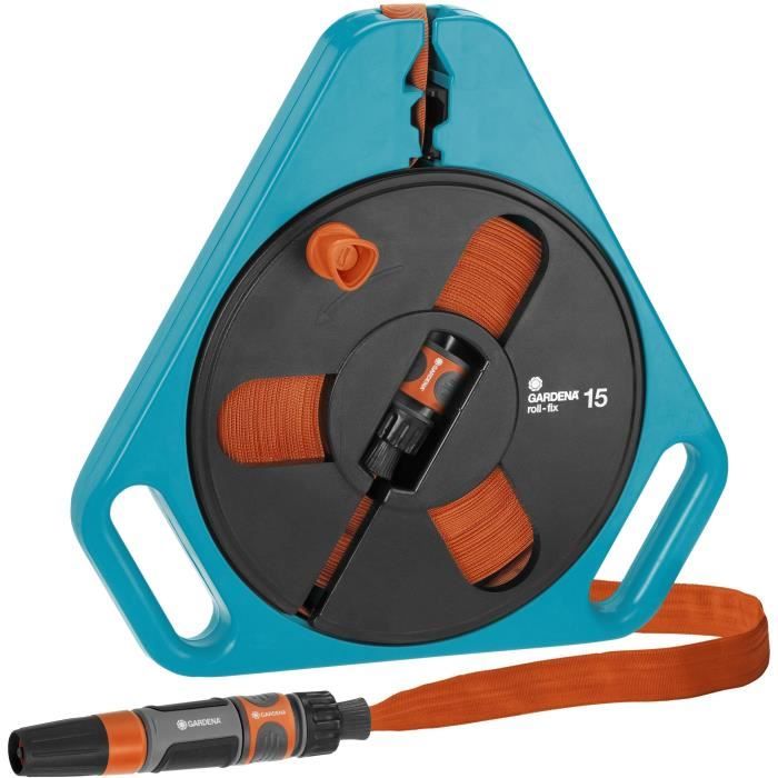 GARDENA Tuyau plat textile Classic 15 en boîtier-enrouleur – Longueur 15m – Ø12mm – Pression max 25 bar – Garantie 5 ans (756-20)