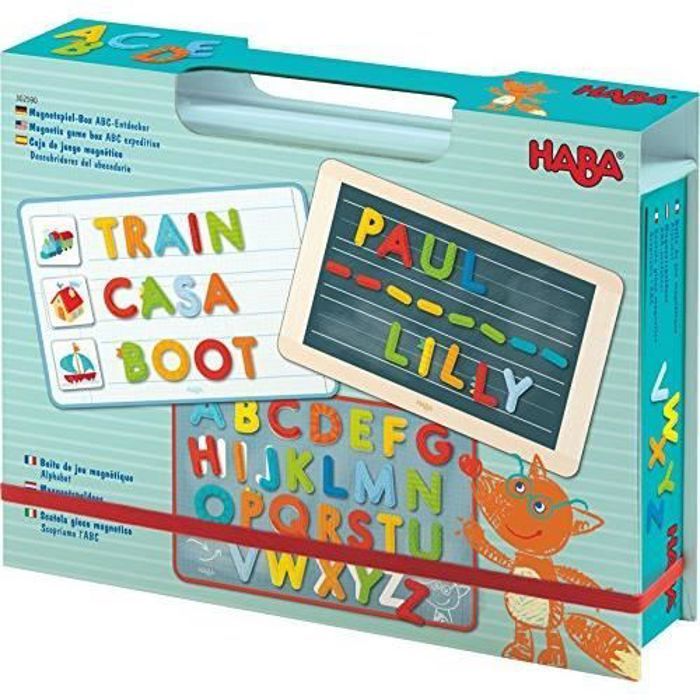 HABA - Boîte de jeu magnétique Alphabet - 147 pièces de lettres magnétiques - Jeu éducatif pour Enfant de 5 ans et +
