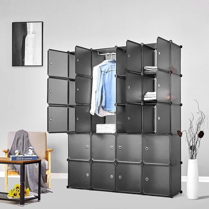 Armoire Penderie Portable Étagère de Rangement Cubes de Stockage Modulaire - Vêtements - Accessoires - 20 cubes - Gris - Meerveil