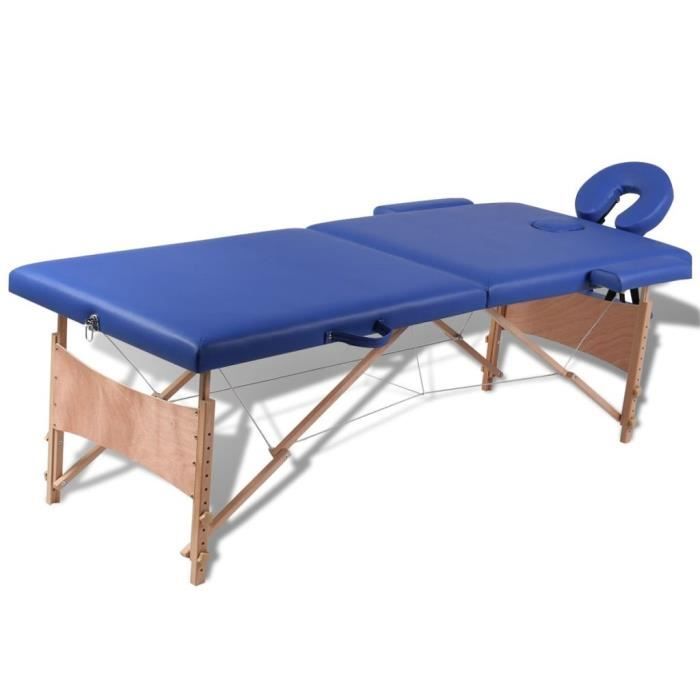 Haute qualité Table pliable de massage Bleu 2 zones avec cadre en bois
