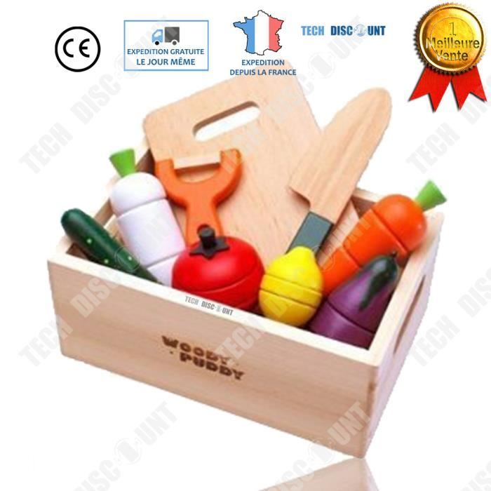 TD® Jouets éducatifs fruits coupés en bois pour enfants couleurs alimentation amusement ludique apprentissage jeux légumes cuisine