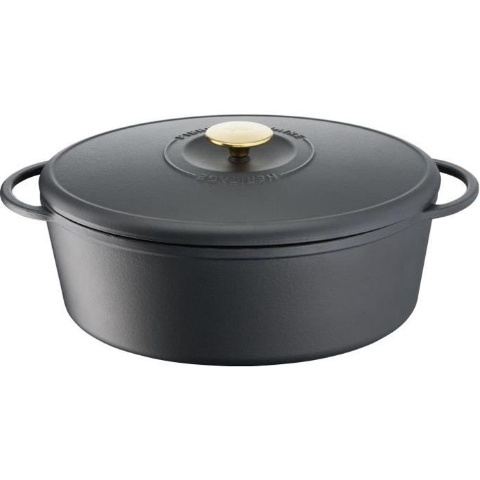 TEFAL E2230604 Cocottes fonte d'acier Pierre Gagnaire Heritage Ovale - 34x26 cm - 7,2L - Tous feux dont Induction - Noir
