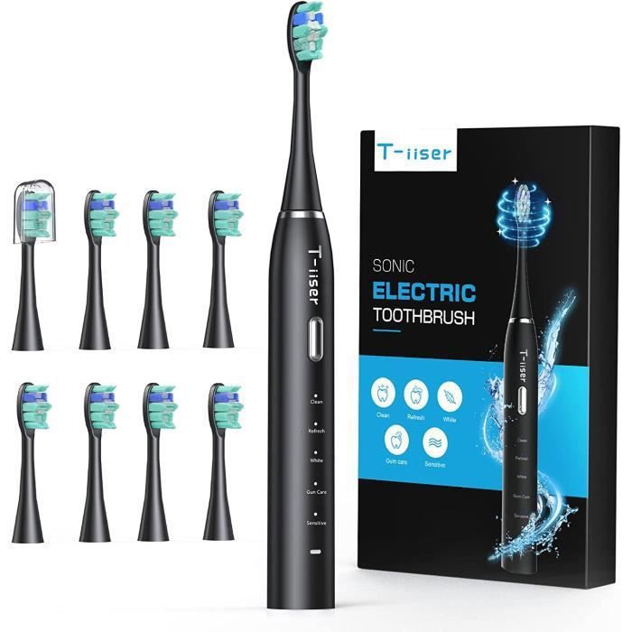 Brosse à dents électrique TIISER Rechargeable brosse à dents sonic de voyage et 8 tête de brosse à dents