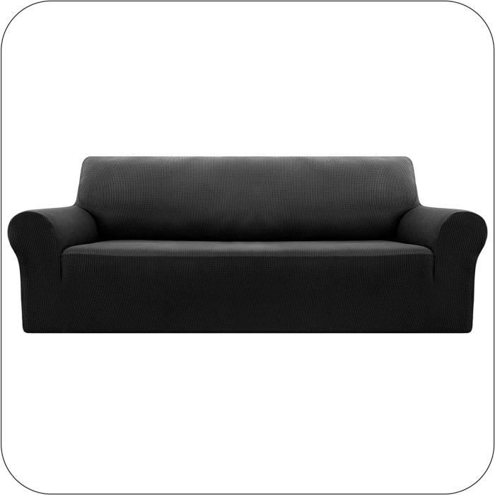 Housse de Canapé 4 Places Extensible avec Accoudoirs Noir Housse de Fauteuil Relax