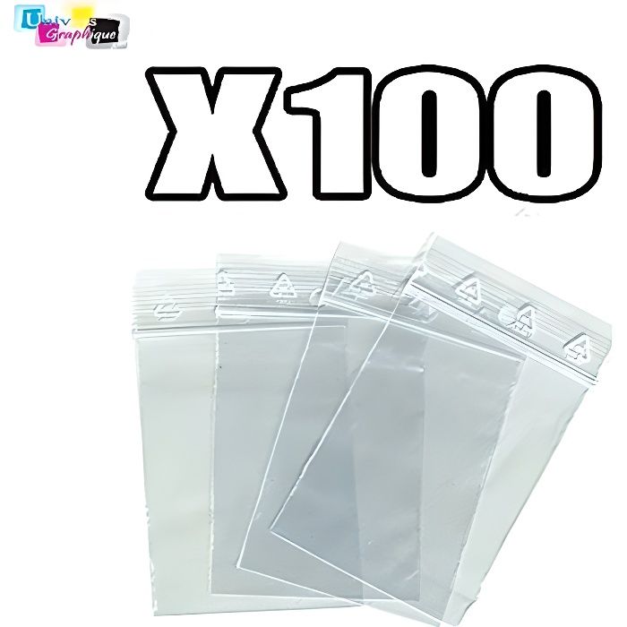 Lot 100 sachets à fermeture zip format 100x150 mm (10x15 cm) pochettes qualité alimentaire, prélèvement, aux normes européennes de p