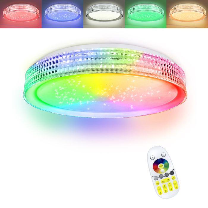 Aufun 60W Lustre de plafond LED dimmable avec télécommande lampe salon RVB changement de couleur ciel étoilé LED ronde