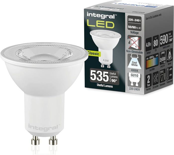 Integral GU10 LED-Lampen 10er Pack – 4,9W, 590 Lumen, Kaltes Tageslicht 6500K, Nicht Dimmbar