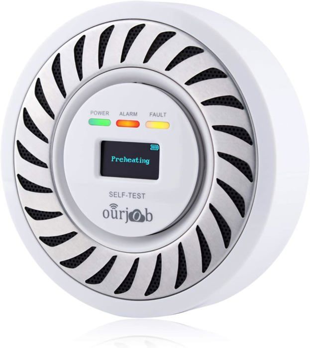 Gedsffati Détecteur 5en1 Fumée CO Gaz + Température Humidité - Écran 2.1'' Batterie 2000mAh - Prise 110-240V