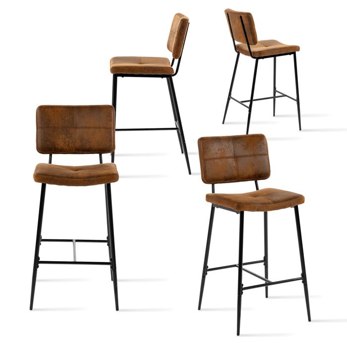 MEUBLES COSY Lot de 4 Tabourets de Bar Chaises Haute avec Dossier et Repose-Pied Tissu en microfibre Marron Rétro vintage