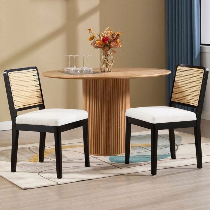 Chairus Chaise de Salle à Manger Lot de 2 Chaise Salle à Manger Chaise de Cuisine avec Dossier en Rotin pour Salon Lin Noir