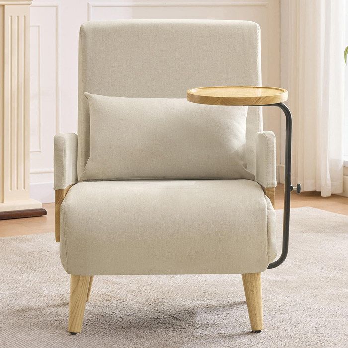 Fauteuil convertible avec fonction couchage plateau en bois Beige