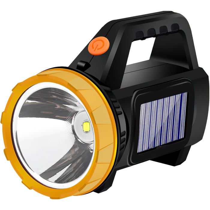Lampe de poche solaire - PZCC - 1200 mAh - Rechargeable USB-C & solaire - IP65 anti-choc - 3 modes