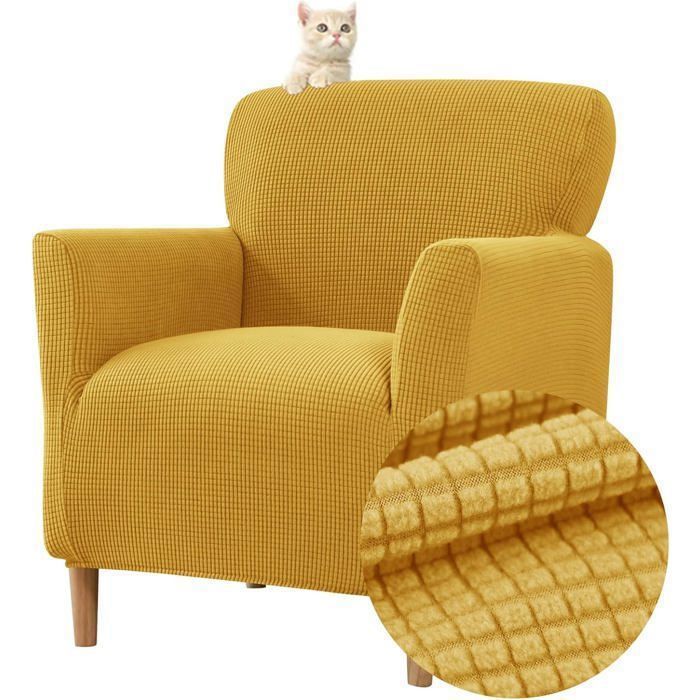 Housse de Fauteuil Extensible 1 Place Chesterfield Lavable Protecteur de Fauteuil pour Salon Tub Chair CanapéJaune