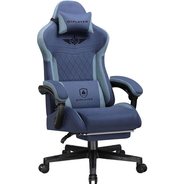 Chaise gaming - GTPLAYER - GTPLAYER - Bleu - Dossier inclinable jusquà 150° - Repose-pieds extensible