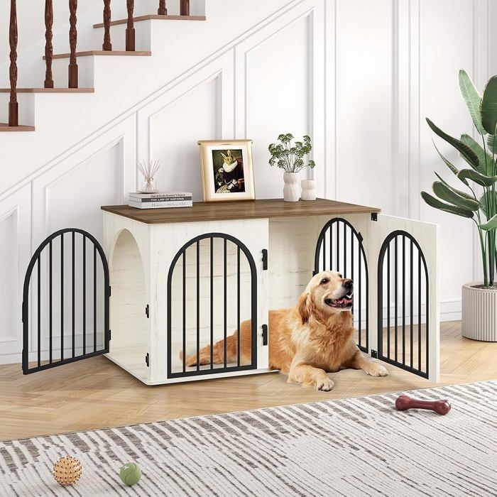 Comparer les prix de 100cm Cage pour Chiens Niche Moderne pour Chiens Intérieur Cage Chien de Taille Moyenne3 Portes100 x 60 x 63 cm Blanc et