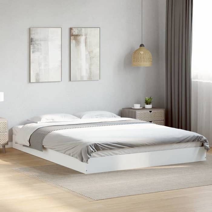 BONNIE®Lit en bois Lit double:160x200 cm Cadre de lit sans matelas blanc bois dingénierie neuf41372