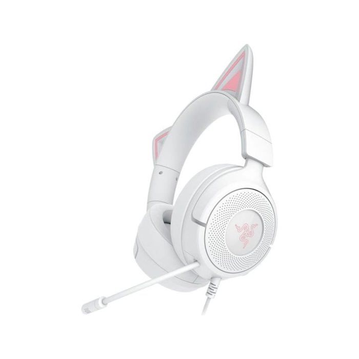 Auriculares Gaming Razer Kraken Kitty V3 X con cable y orejas de gatito  micrófono cardioide  blancos