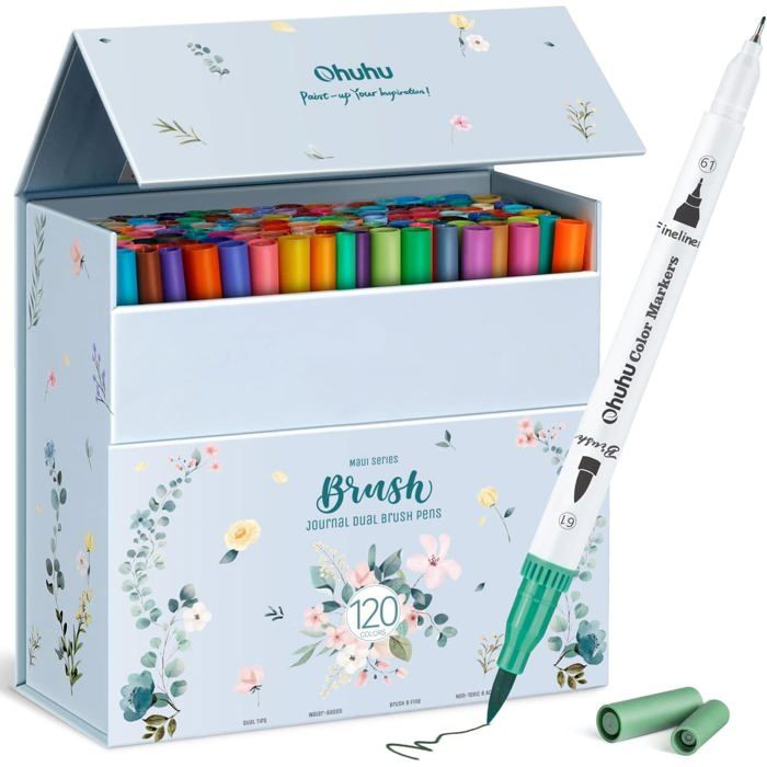 Ohuhu 120 Feutre Coloriage, Aquarelle Stylos Adulte Enfant à Double Ohuhu 120 Feutre Coloriage, Aquarelle Stylos Adulte Enfant à Double