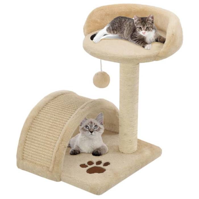 Arbre à chat - vidaXL - 40 cm - Beige et Marron - Griffoir en Sisal - Balle Suspendue