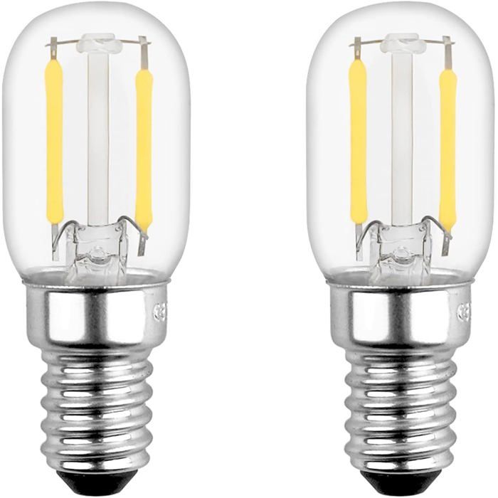 Ampoule LED E14 2W pour Refrigerateur T22 Blanc Chaud 2700K 230V Petit LED E14 lot de 2 [Classe énergétique A++]