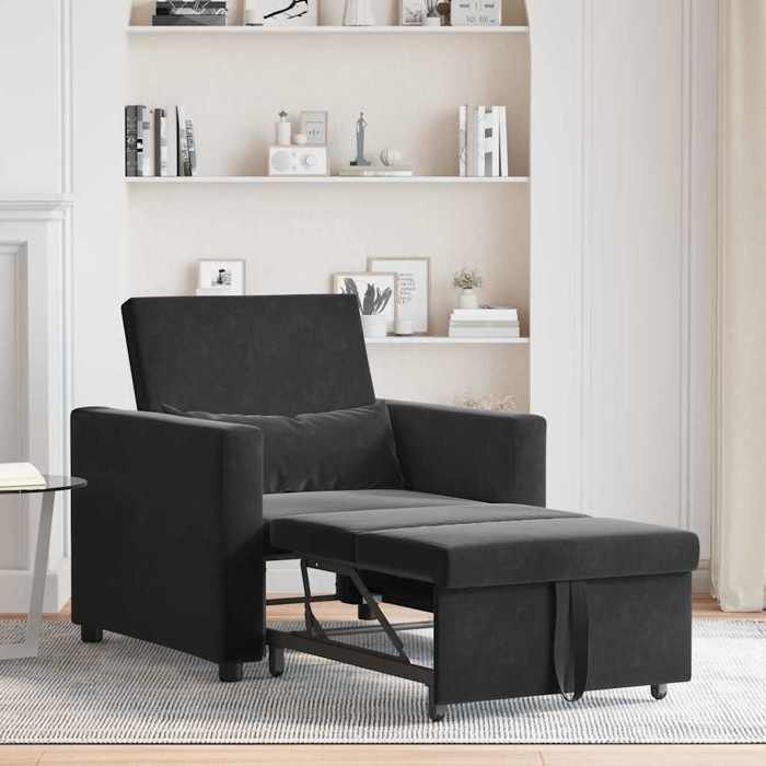 Bestseller Canapé Lit Simple - BURKE - FAUTEUIL 1/2 PERSONNE - avec des roues Noir 90 x 165 x 87 cm Velours FF31