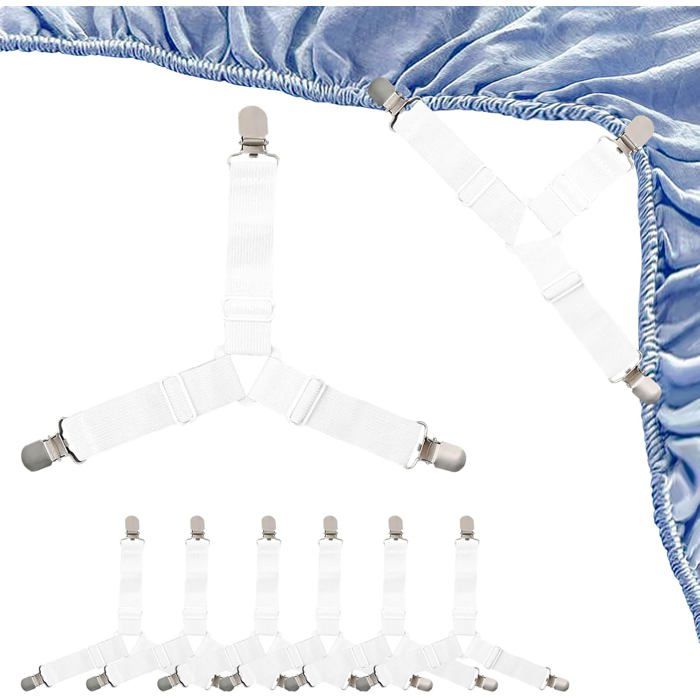 8 tendeurs drap-housse blancs réglables avec pinces métalliques pour matelas canapé et literie