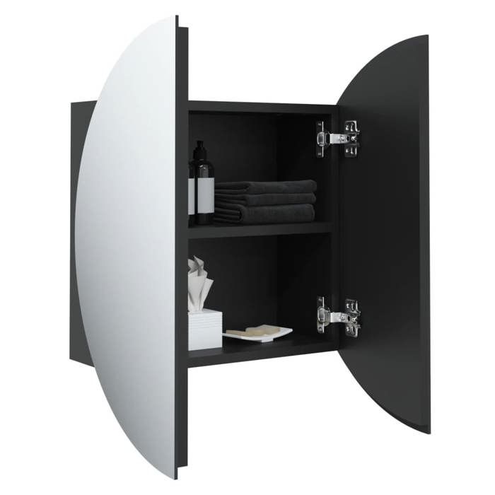Moderne Cabinet de salle de bain SOLOMOON ARMOIRE WC Avec miroir rond et LED Noir 47x47x17 5 cm MM883
