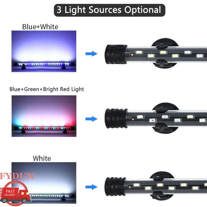 FYDUN Lumière submersible daquarium Lumière LED pour Aquarium animalerie eclairage Lumière Lumière bleue et blanche 58cm EU