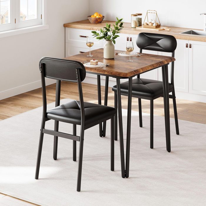 Garvee Ensemble Repas 2 Personnes Table de Cuisine et 2 Chaises Rembourrées Idéal Petits Espaces Marron Vintage